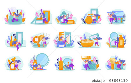 Beauty Salon Flat Recolor Icon Set 63843150