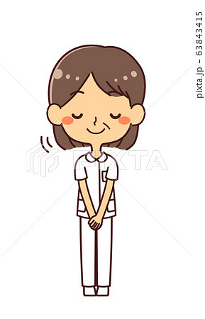 ナース 看護師 白衣 ミドル女性 全身 お辞儀 礼のイラスト素材