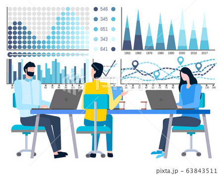 Employees Working Laptop, Graph Report Vector 63843511