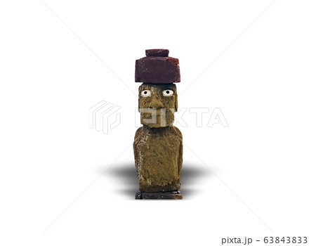 Iconic moai with eyes and pukao over white background Iconic moai with eyes and pukao over white background 63843833
