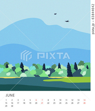 Monthly calendar template with beautiful seasonal scenery illustration. 006 63844642