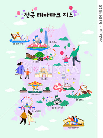 Tourist Map of South Korea concept, famous for various tourist attractions illustration 011 63844910
