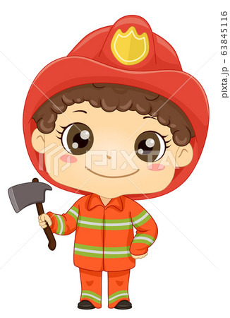 Kid Boy Fireman Ax Illustration Kid Boy Fireman Ax Illustration 63845116