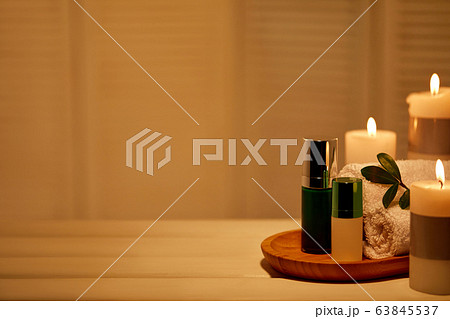 Spa treatments on white wooden table 63845537
