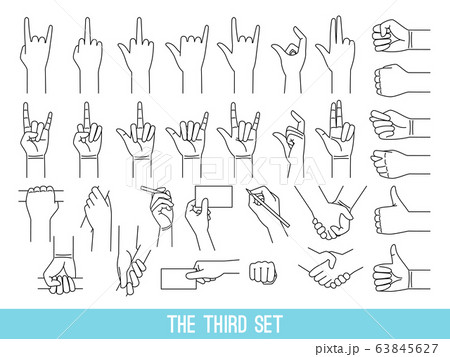Hands showing gestures outline illustrations set 63845627