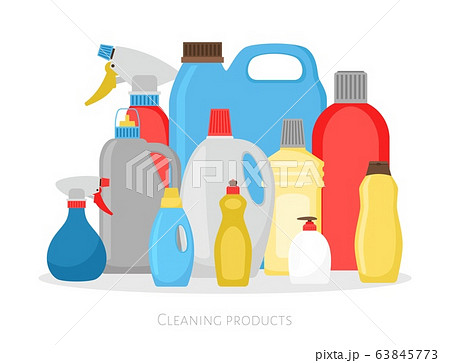 Cleaning products bottles. Isolated plastic packing set, detergent cleaner housekeeping objects vector illustration Cleaning products bottles. Isolated plastic packing set, detergent cleaner housekeeping objects vector illustration 63845773
