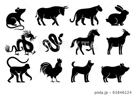 Chinese horoscope silhouettes 63846224