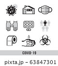 Covid-19. Set of icons on the theme of coronavirus. Stay home, my hands more often, new toilet paper, bacteria, avoid contact, use gloves. 63847301