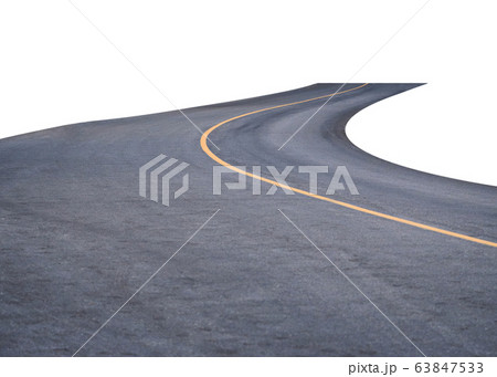 Winding asphalt road with yellow symbol 63847533