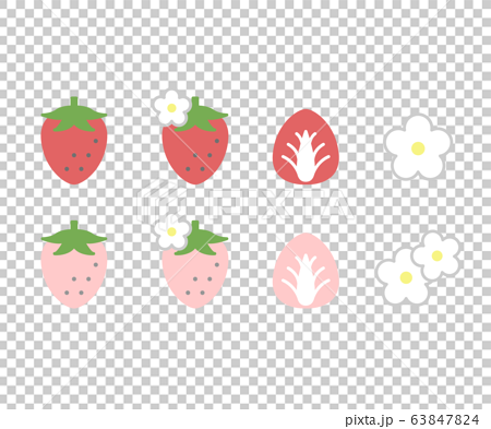 かわいい苺のアイコンのセット イラスト ベクター イチゴの花のイラスト素材 63847824 Pixta