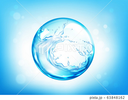 Water splashing sphere on blue sky background 63848162
