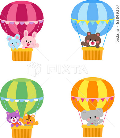 気球に乗る動物のイラスト素材