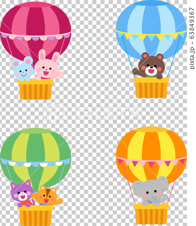 気球に乗る動物のイラスト素材