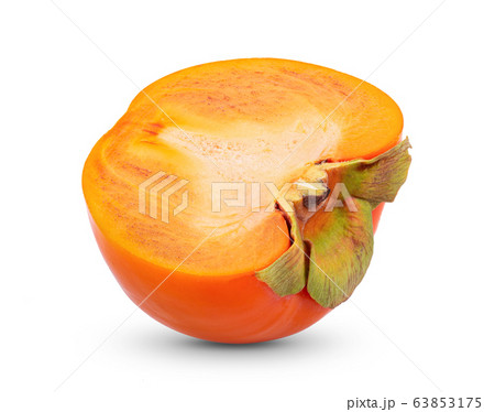 fresh ripe half persimmons isolated on white background. full depth of field 63853175