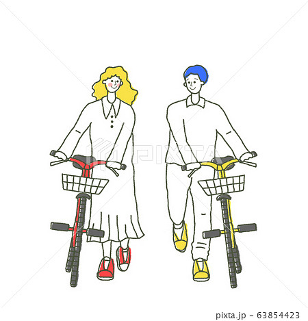 自転車を押すカップル イラストのイラスト素材