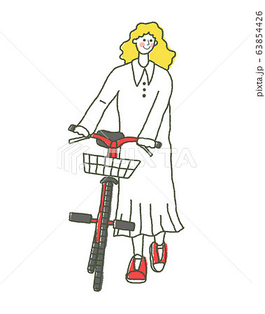 自転車を押す女の子 イラストのイラスト素材