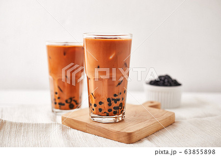 Milk Bubble Tea with Tapioca Pearls. . 63855898