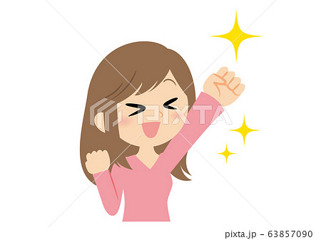 女性の表情 ガッツポーズのイラスト素材