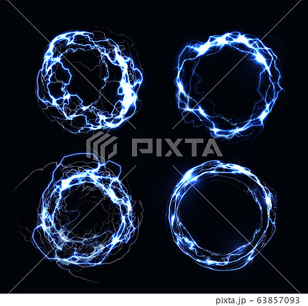 Electric frames, lightning collection, circle made of electric discharge, natural phenomenon, vector illustration 63857093