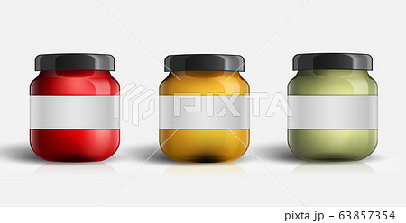 Set of Glass Jar with Jam. Vector illustration. Fruit jam jar glass isolated on white background. 63857354