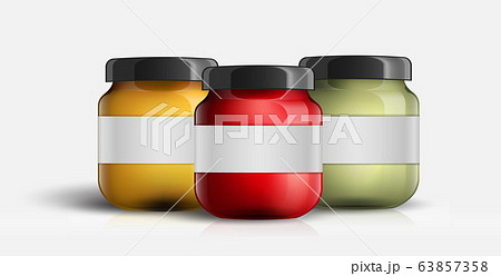 Set of Glass Jar with Jam. Vector illustration. Fruit jam jar glass isolated on white background. 63857358