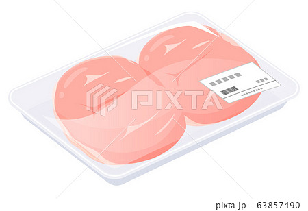トレーに入った鶏もも肉のイラストのイラスト素材