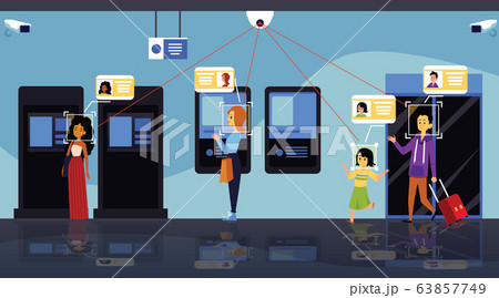 The concept of security technologies and control of recognition and identification of faces. 63857749