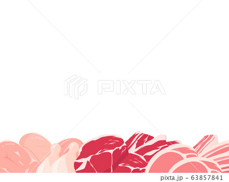 生肉のフレーム 鶏肉 牛肉 豚肉 下のイラスト素材