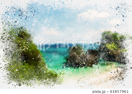 宮古島の海 水彩画風 宮古島の海 水彩画風 63857961