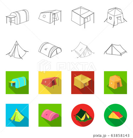 Vector design of tent and camp icon. Collection of tent and forest stock symbol for web. Vector design of tent and camp icon. Collection of tent and forest stock symbol for web. 63858143