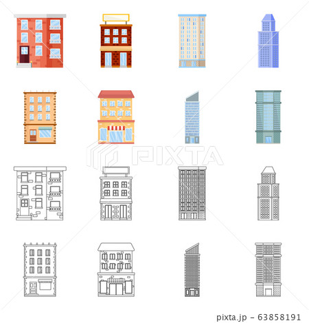 Vector illustration of municipal and center symbol. Set of municipal and estate vector icon for stock. Vector illustration of municipal and center symbol. Set of municipal and estate vector icon for stock. 63858191
