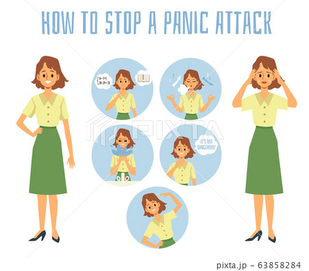 How to stop a panic attack - infographic poster with set of methods How to stop a panic attack - infographic poster with set of methods 63858284