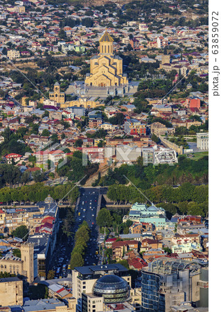 Tbilisi cityscape skyline Holy Trinity Cathedral Georgia Europe landmark Tbilisi cityscape skyline Holy Trinity Cathedral Georgia Europe landmark 63859072