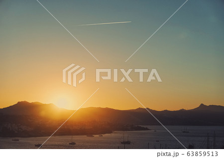 Sea view and mountains in the Mediterranean at sunset, summer vacation travel and holiday destination 63859513
