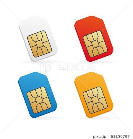 Realistic colored SIM card set. Mobile cellular phone sim-card. Realistic colored SIM card set. Mobile cellular phone sim-card. 63859797