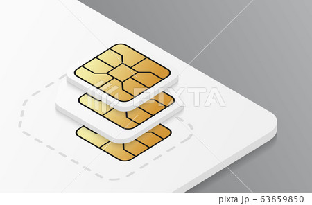 Mobile plastic SIM card mockup. Standard, micro and nano phone cellular card. Mobile plastic SIM card mockup. Standard, micro and nano phone cellular card. 63859850