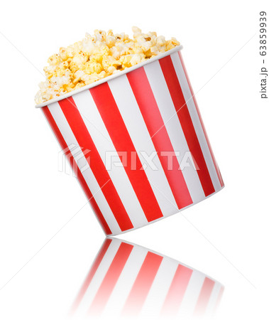 Paper striped bucket with popcorn isolated on 63859939