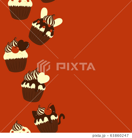 レトロカップケーキのシームレスパターン　レッド2 63860247