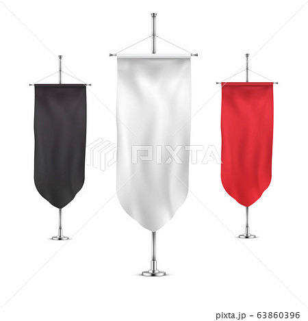 Vertical banners hanging on a metal flagpole white, red and black flags templates Vertical banners hanging on a metal flagpole white, red and black flags templates 63860396