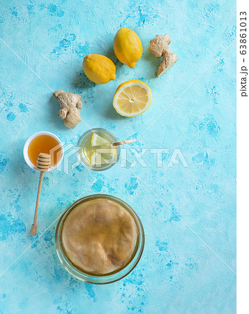 Kombucha fungus with ginger root, honey and lemon 63861013