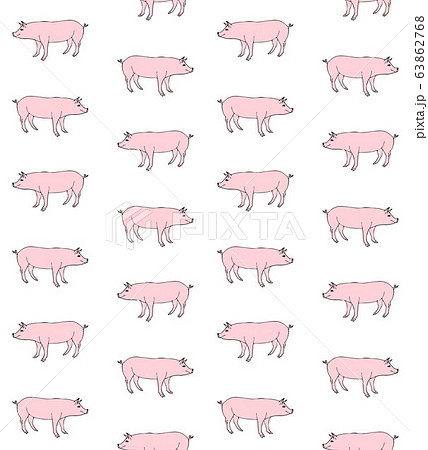 Vector Seamless Pattern Of Hand Drawn Pink Pigのイラスト素材