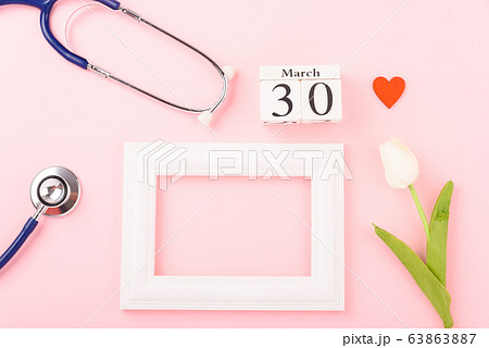Doctor's Day concept, flat lay top view, equipment Doctor's Day concept, flat lay top view, equipment 63863887