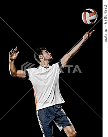 caucasian young volley ball player manisolated black background 63864832