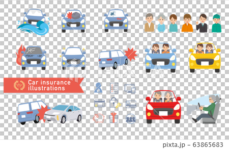 自動車　車　自動車保険　イラスト　ベクター　人物　セット 63865683