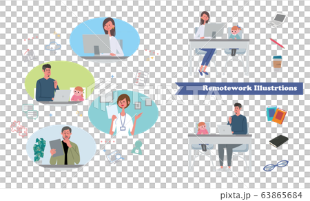 リモートワーク 人々 在宅勤務 テレワーク イラストのイラスト素材