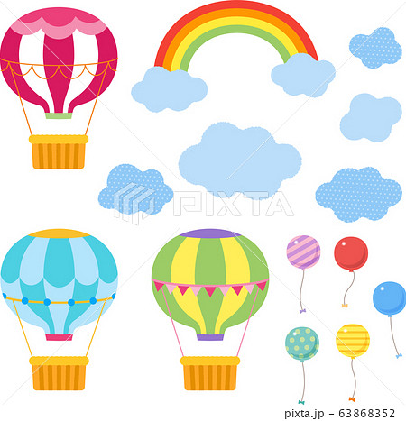 気球 虹 雲 風船 パーツセットのイラスト素材