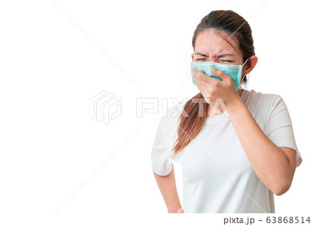 Asian woman coughing and wear medical protective 63868514