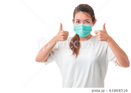 Asian woman wear medical protective face mask for 63868516