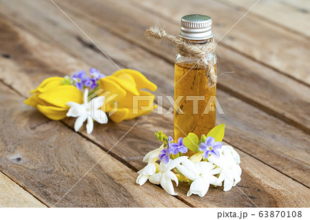 natural herbal oils extract flower jasmine smells scents aroma arrangement flat lay style 63870108