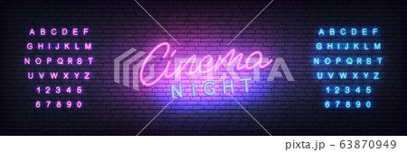 Cinema neon template. Glowing letteing Cinema night label Cinema neon template. Glowing letteing Cinema night label 63870949